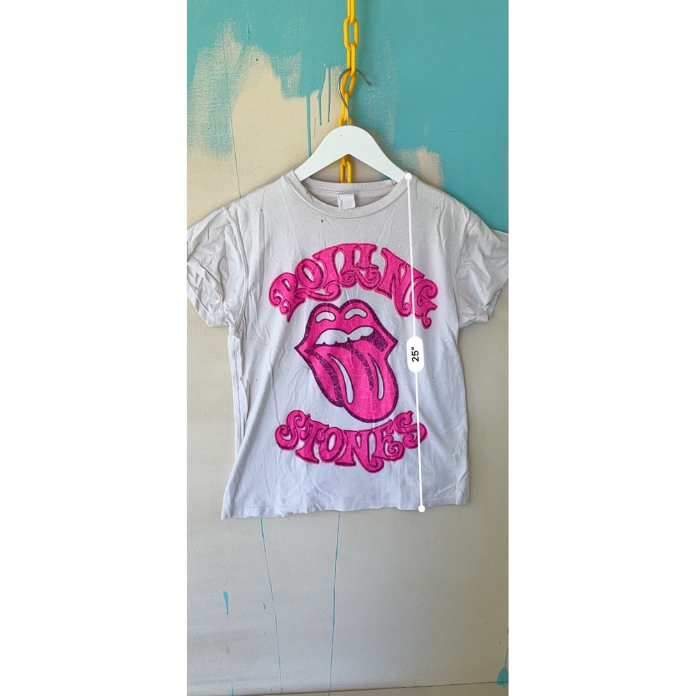 MadeWorn Rolling Stones T-Shirt Pink Tongue Logo thrash Sz S Distressed Rock Tee - Picture 6 of 7
